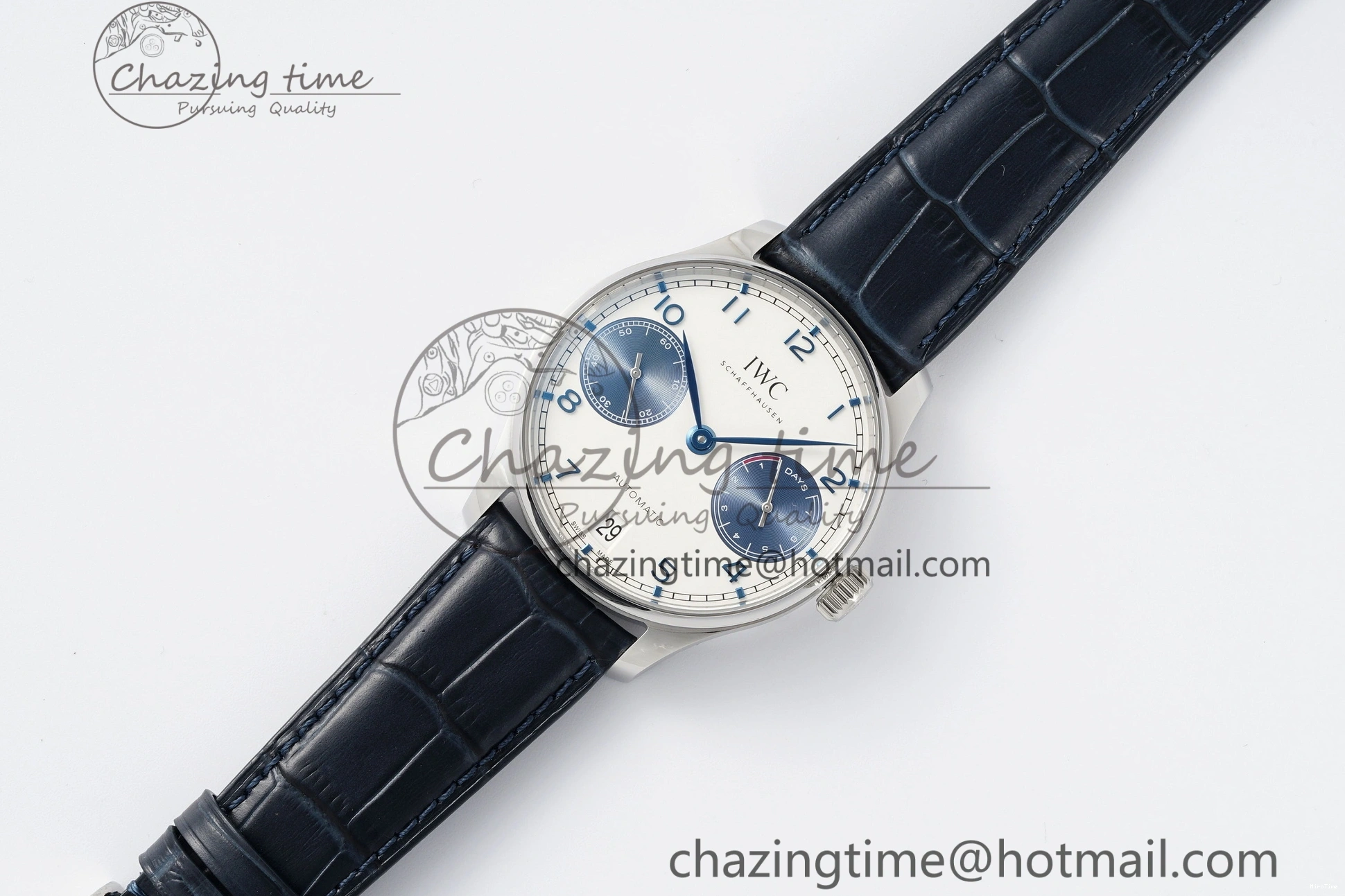 MIROTIME 0413 ZeroBulk Portuguese Real PR IW500715 SS AZF 1:1 Best Edition White Blue Dial on Blue Leather Strap A 7034